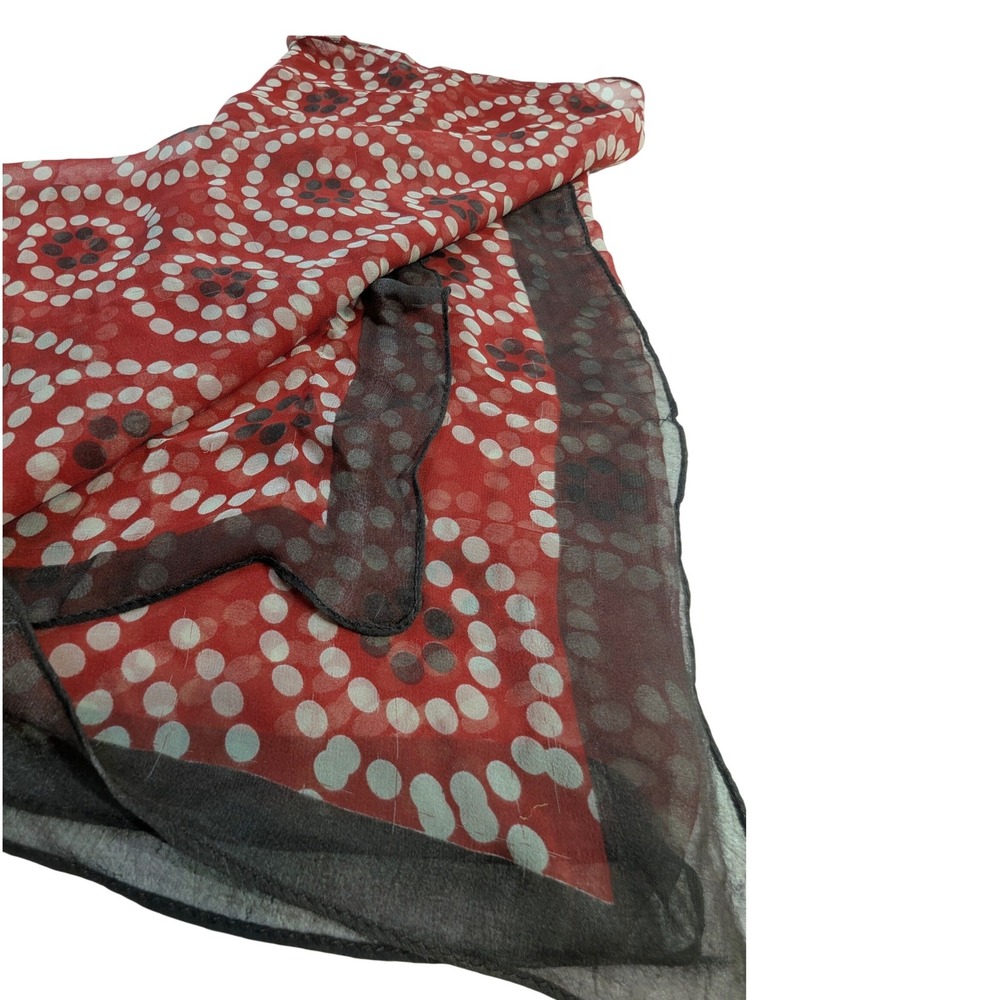 Red White Black Geometric Print Sheer Chiffon Scarf Wrap Accessory